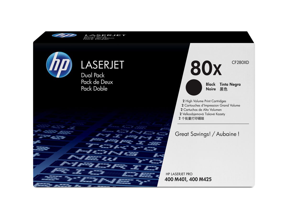 HP 80X pack de 2 cartouches authentiques de toner LaserJet noir grande capacité