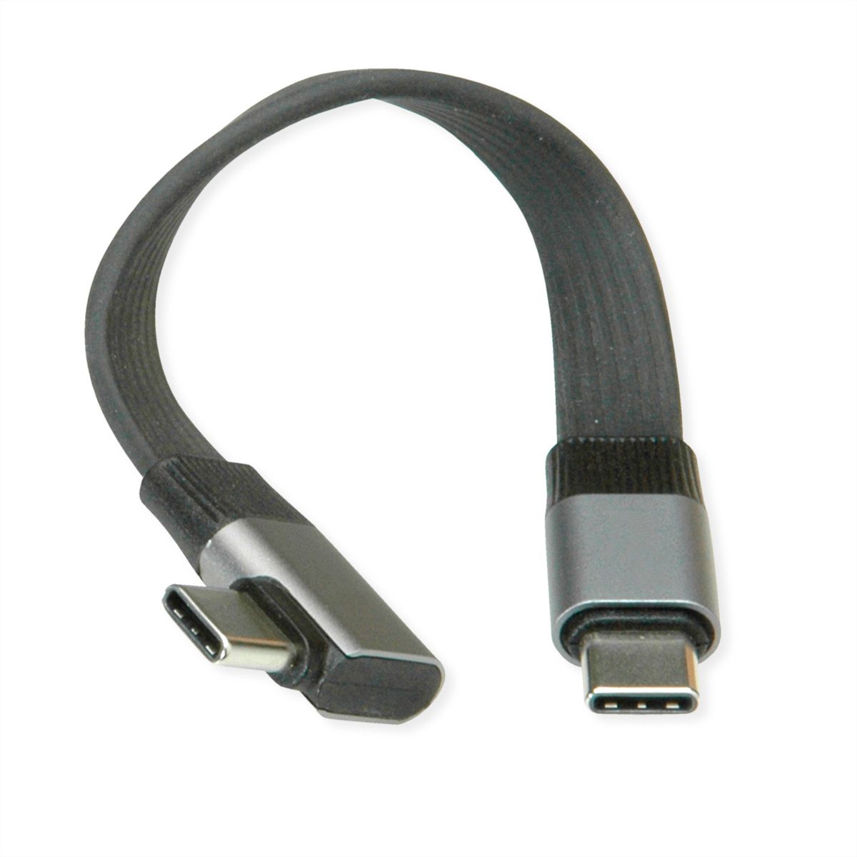ROLINE Câble USB4 2.0 plat, C–C, M/M, 8K UHD-2, 80Gbit/s, 240W, un côté coudé à 90°, noir, 0,13 m