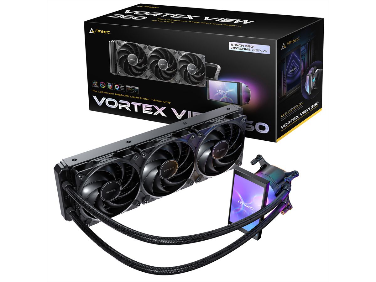 ANTEC Vortex VIEW 360 Refroidisseur liquide ARGB pour processeur, avec écran LCD rotatif, noir
