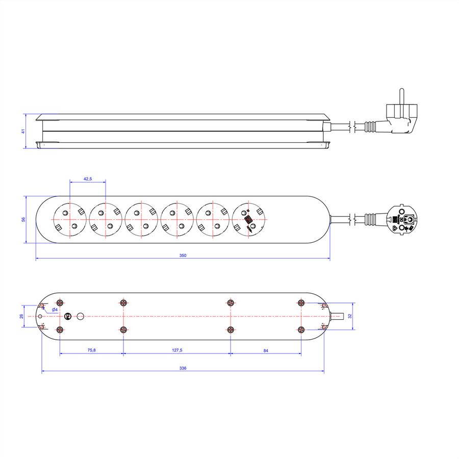 BACHMANN Prise multiple, 3x, noir, 3 m