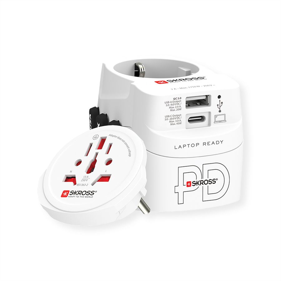 SKROSS Adaptateur de voyage PRO Light USB A/C 45PD World, monde
