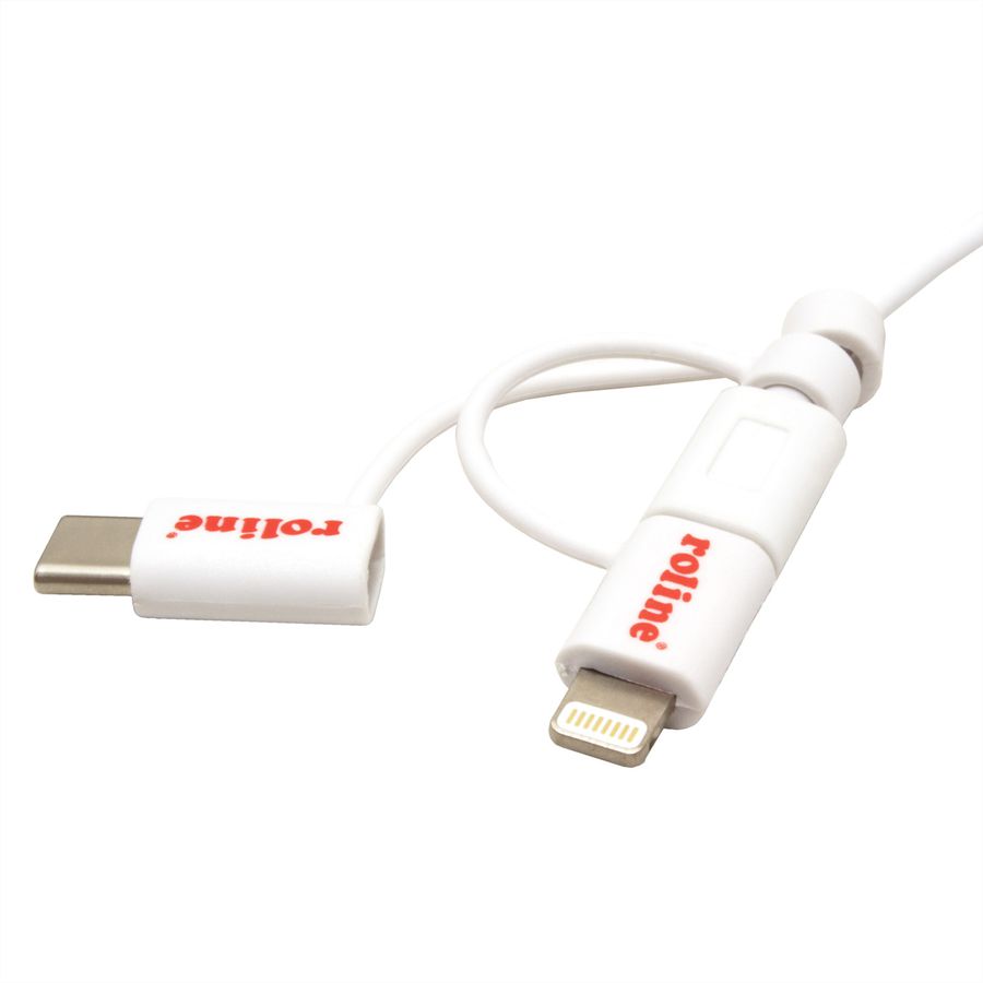 ROLINE Câble de charge et synchronisation, 8 Pin/USB MicroB / Type C pour Apple et Android, blanc, 1 m