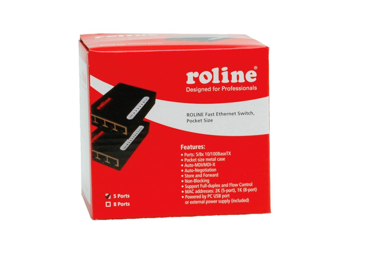 ROLINE Fast Ethernet Switch, Pocket, 5 Ports