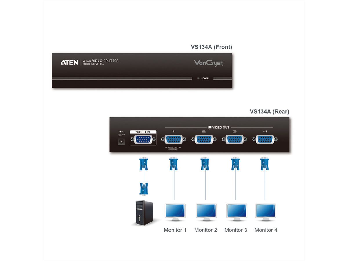 ATEN VS134A Splitter vidéo, 450MHz, 4 écrans