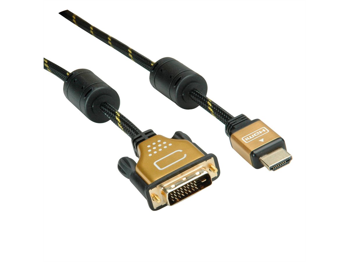 ROLINE GOLD Câble pour écran DVI (24+1) - HDMI, M/M, 1 m