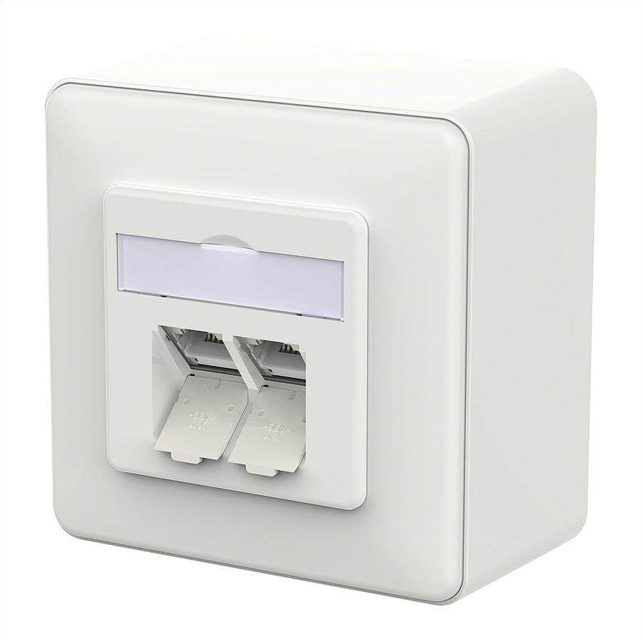 METZ CONNECT E-DAT C6A LSA++ Prise, 2 ports, apparent (AP), blanc signalisation brillant