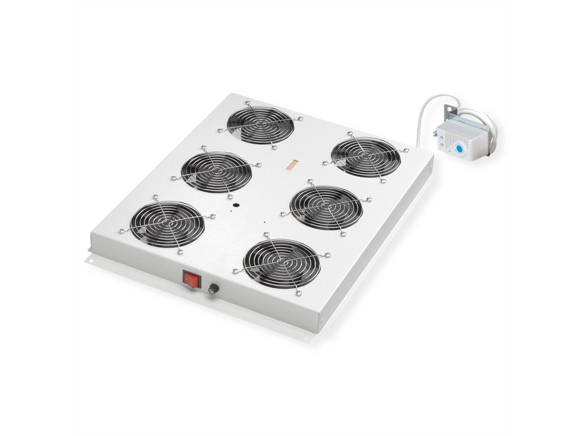 ROLINE 19" Unité de ventilation de toit, 6 ventilateurs, Thermostat pour baie serveur, grise