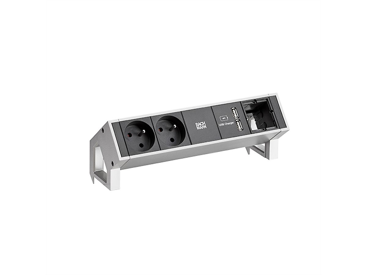 BACHMANN DESK2 2xUTE 35° 1xUSB Chargeur 1xCM Courant 0,2m GST18 Inox