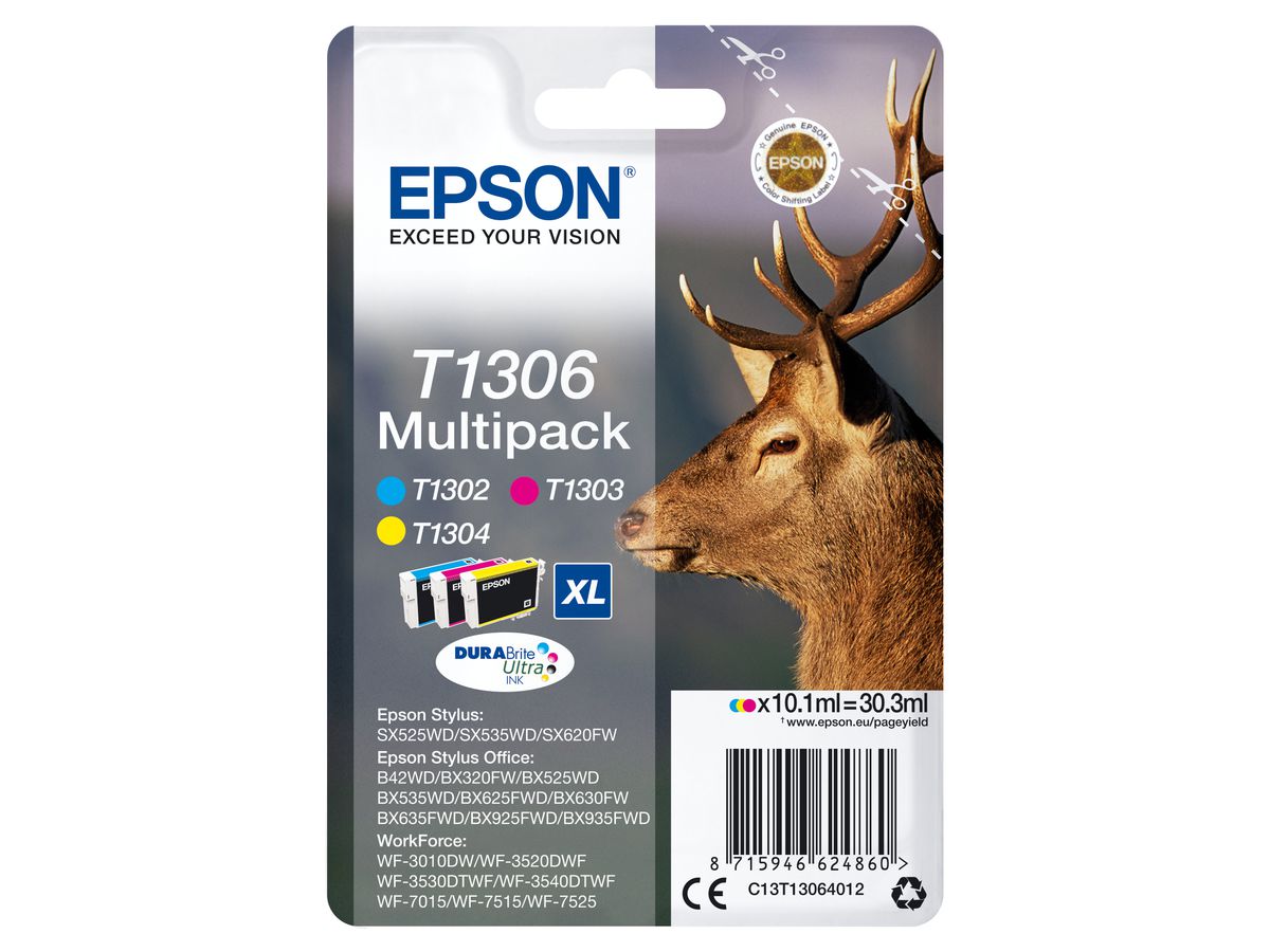 Epson Multipack "Cerf" (T1306) - Encre DURABrite Ultra C, M, J (XL)