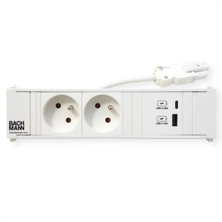 BACHMANN CONI 2xUTE 1xUSB A/C 22W 0,2m GST18 RAL9010