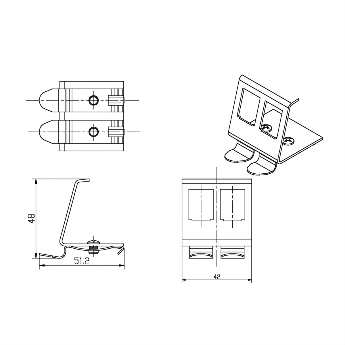 ROLINE Adaptateur pour rail DIN, vide, pour 2 Keystones