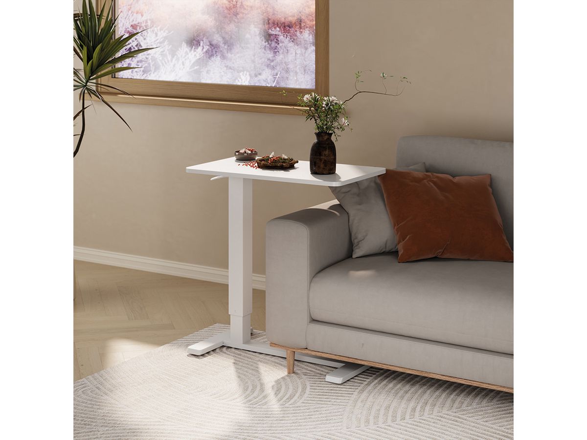 ROLINE Table d'appoint à vérin à gaz, réglable en hauteur, blanc