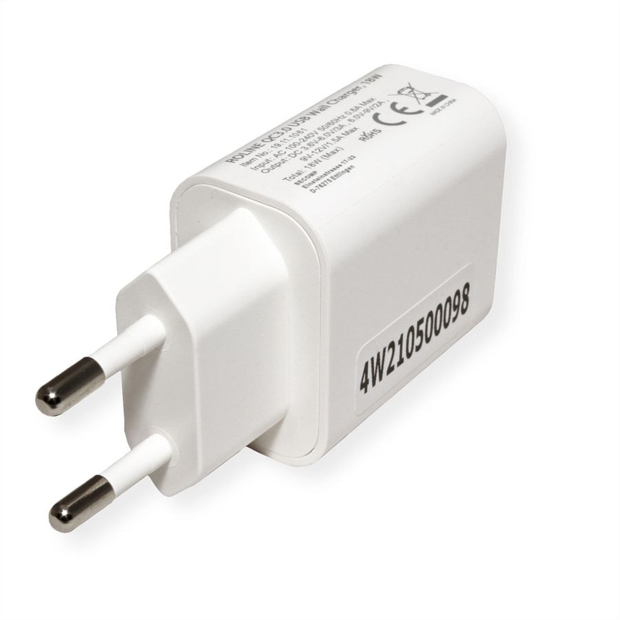 ROLINE Chargeur USB avec prise Euro, 1 port, QC3.0, 18W