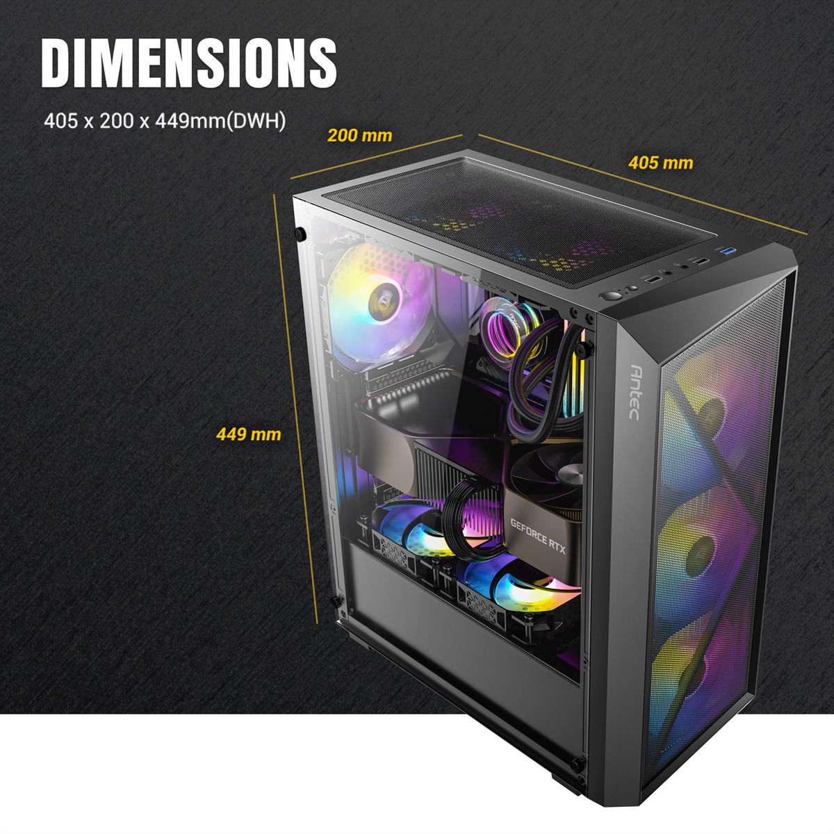 ANTEC AX67 ARGB Boîtier PC Midi Tower Gaming ATX, noir