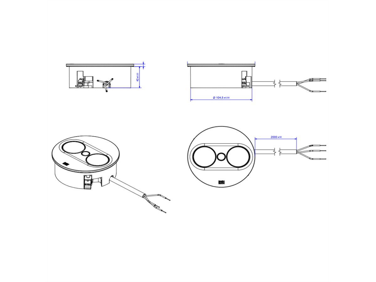 BACHMANN TWIST2 2xUTE 2,0m AEH RAL9005 30GE rond, Mess.p.Ph. 3G2,5 CEE16A Lan Commutation p.D.