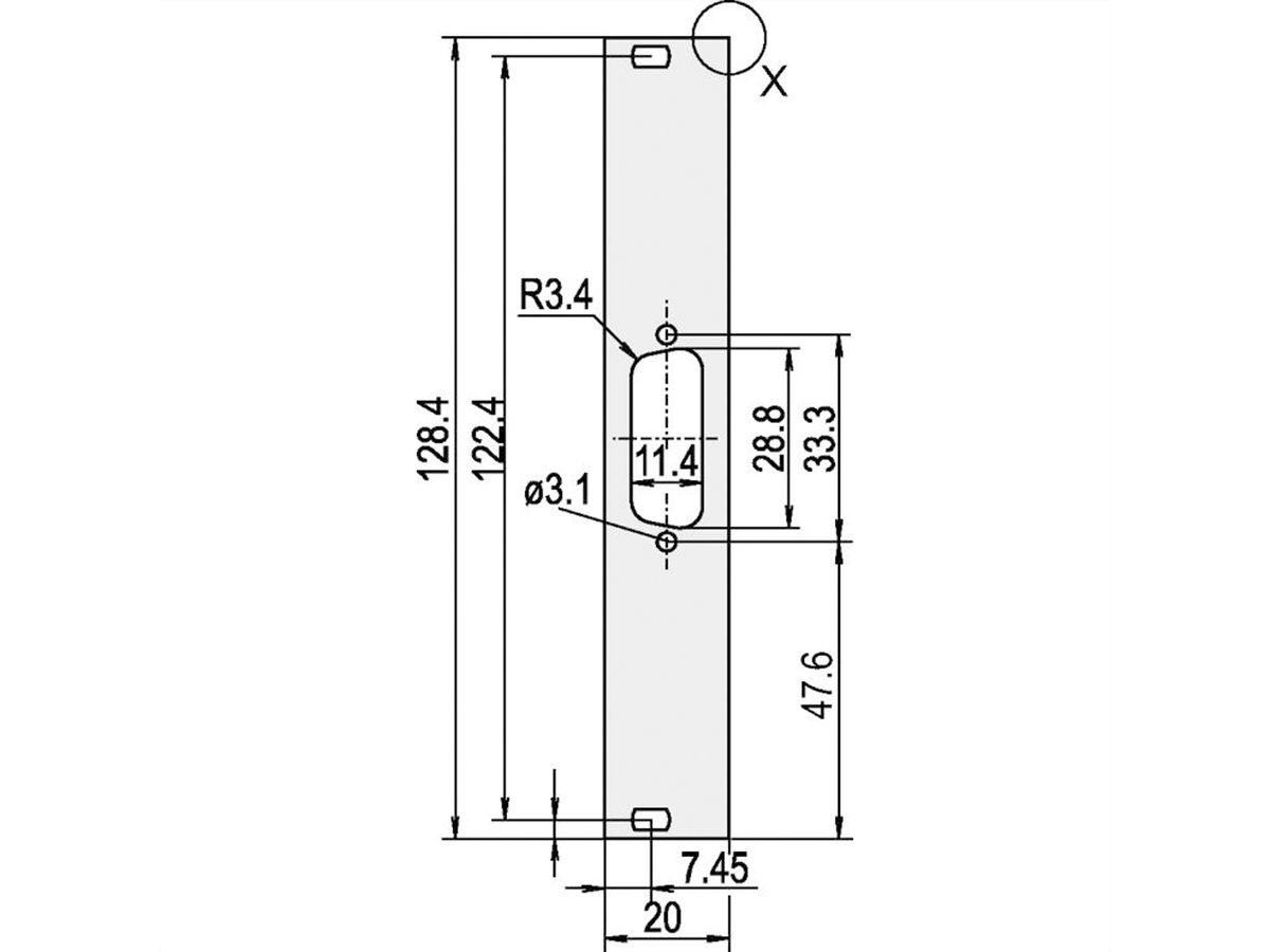 Profil en U SCHROFF Face avant, blindable, découpe Sub-D, 3 U, 4 F, 1 x 15 broches, 2,5 mm, alu, face vue anodisée, face d'appui conductrice