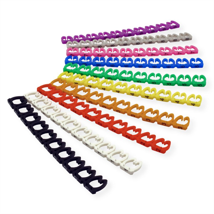 VALUE Set de marqueurs pour câbles patch, 10x 10 pièces, 5 - 6,5 mm, multicolore