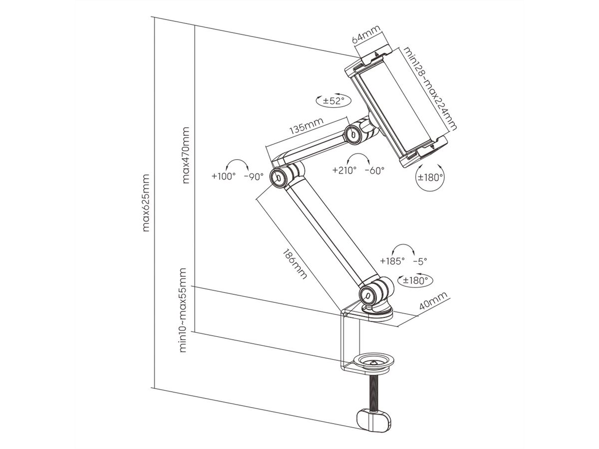 VALUE Support universel pour tablette, fixation par pince