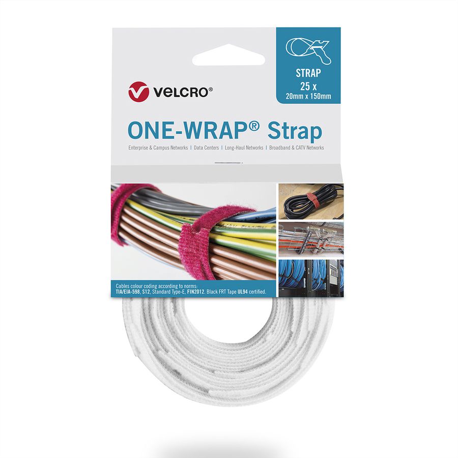 VELCRO® One Wrap® Strap 13mm x 200mm, 25 pièces, blanc