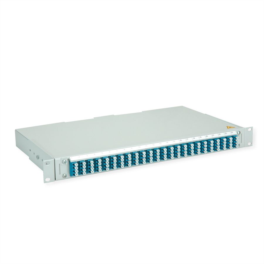 TELEGÄRTNER BASIS V Panneau fibre optique avec coupleurs & Pigtails , 24x LC Quad, bleu, OS2 PC