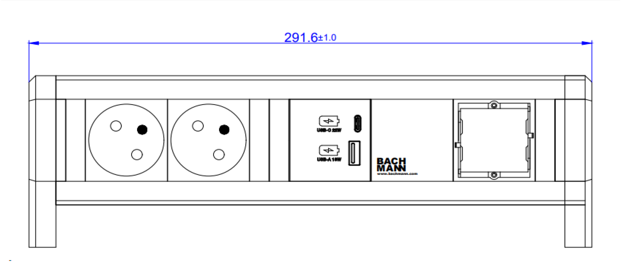 BACHMANN DESK 2xUTE 1xUSB A&C 22W 1xCM GST18
