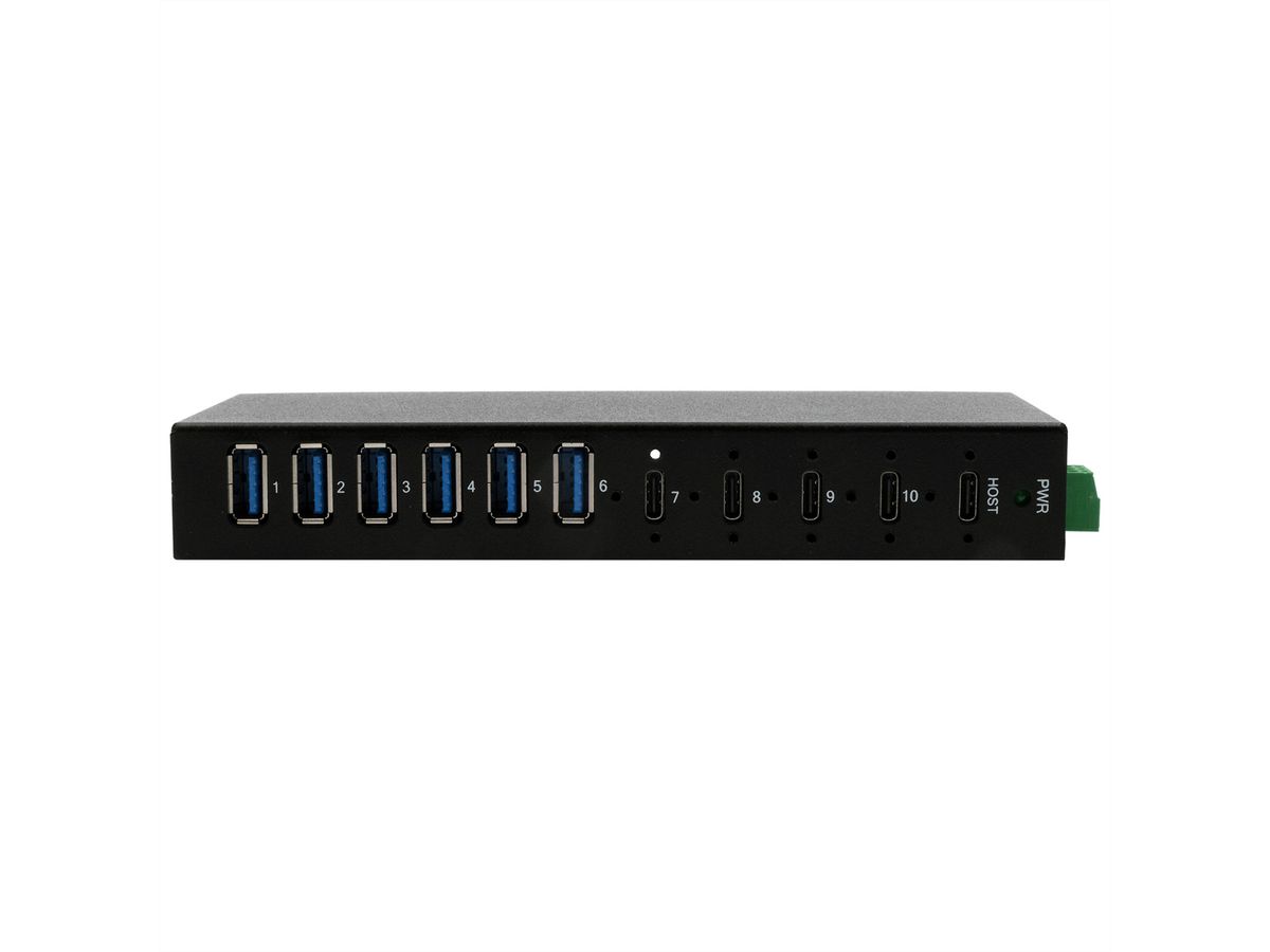 EXSYS EX-12290HMS HUB métallique 10 ports USB 3.2 Gen 2x1, 4x USB-C et 6x USB-A 3.2 Gen 1, pour table, mur et rail DIN