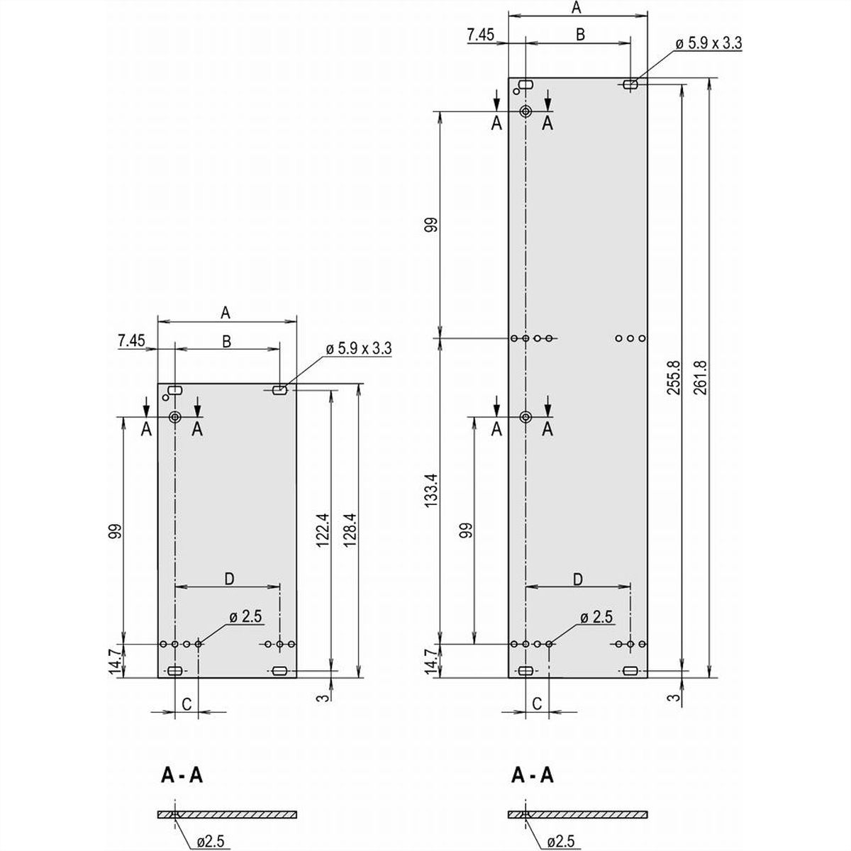 SCHROFF Unité enfichable, face avant, non blindée, pour poignée trapézoïdale statique, 6 U, 6 CV, 2,5 mm, alu, anodisé avant, conducteur arrière