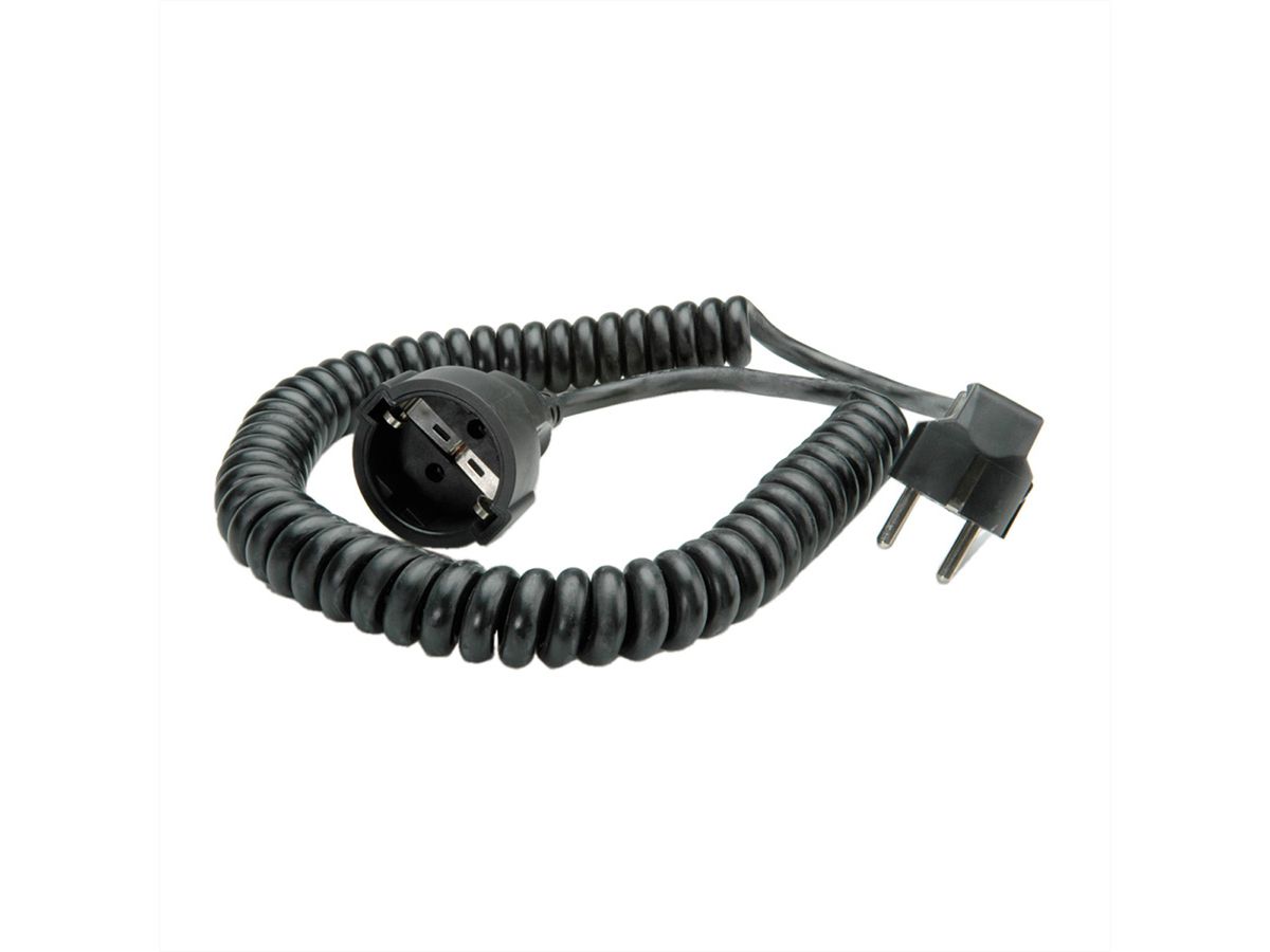 BACHMANN Câble prolongateur spirale 2P+T allemand, 230V/16A, noir, 4 m