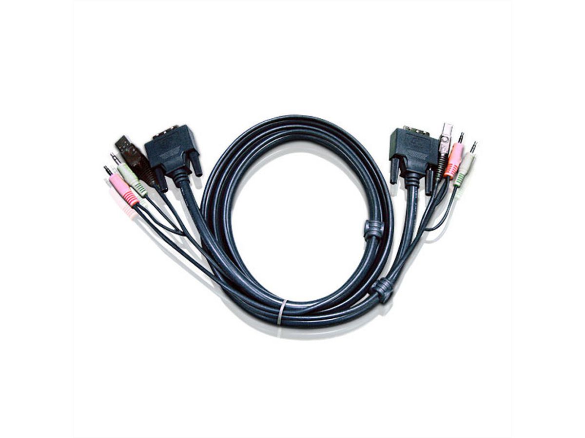ATEN 2L-7D02UD Câble KVM DVI-D (Dual Link), USB, Audio, noir, 1,8 m