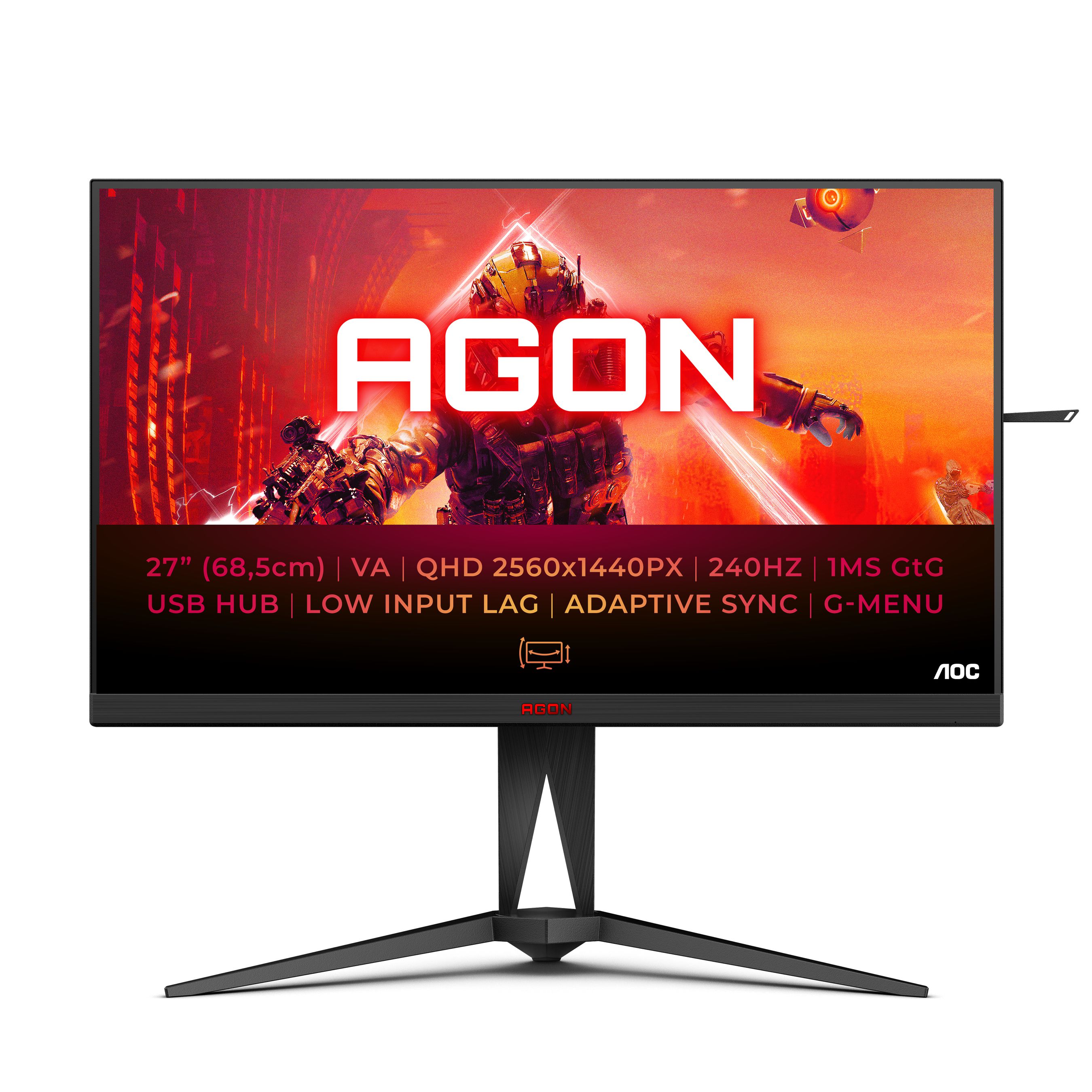 AOC AGON 5 AG275QZN/EU écran plat de PC 68,6 cm (27) 2560 x 1440 pixels  Quad HD Noir, Rouge - SECOMP France
