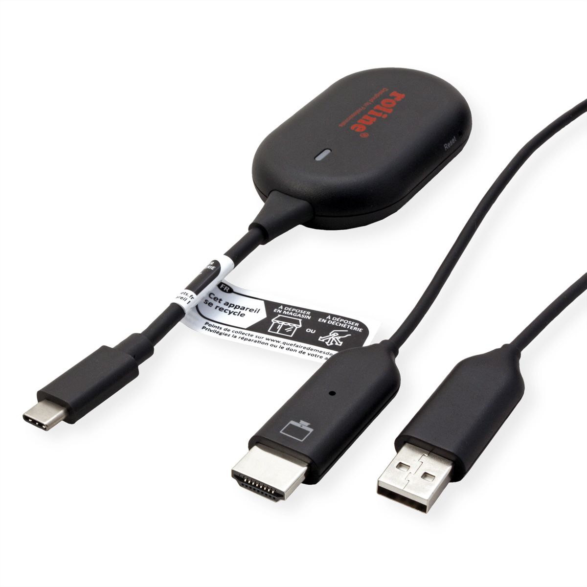 ROLINE Kit de dongle d'affichage P2P sans fil, Tx+Rx, Wireless USB-C vers HDMI, 1080p, 20 m