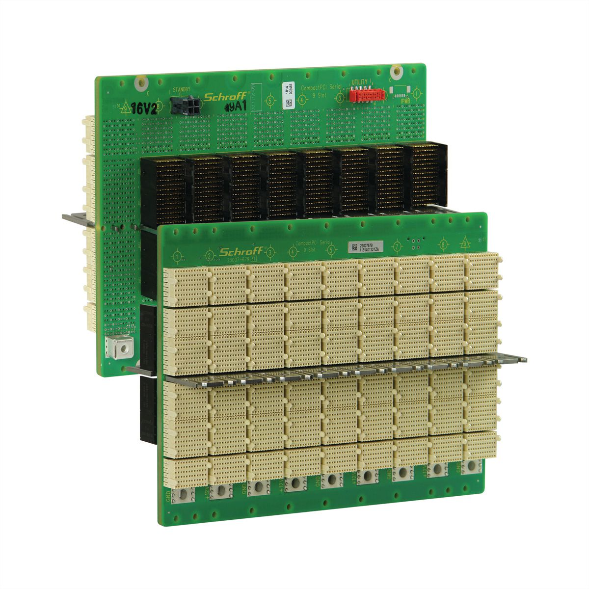 Carte-mère série CPCI SCHROFF, 3 U, 9 slots, System Slot Right, Single Star, avec RIO