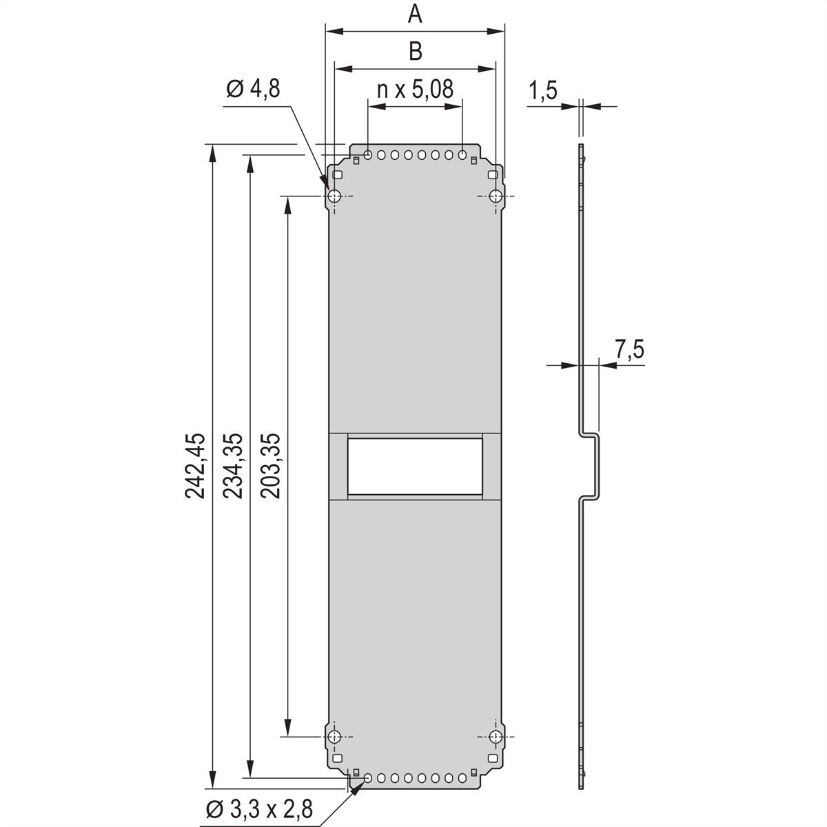 Unité enfichable de type cadre SCHROFF, panneau arrière, lisse, 6 U, 14 HP