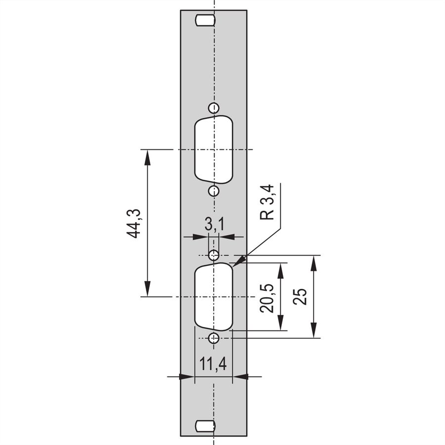 SCHROFF Face avant 19" avec découpe Sub-D, 2x9 broches, 3U, 4 HP, 2,5 mm, Al, RAL 7035