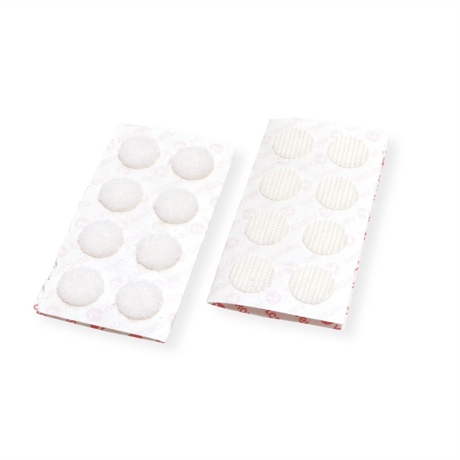 VELCRO® Boutons ronds 16mm x 16 blancs, crochets & velours autocollants