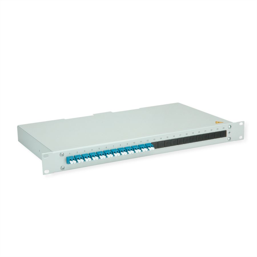 TELEGÄRTNER BASIS eco Panneau FO avec coupleurs et pigtails, 12x LC Duplex, bleu, OS2 PC, Grade C