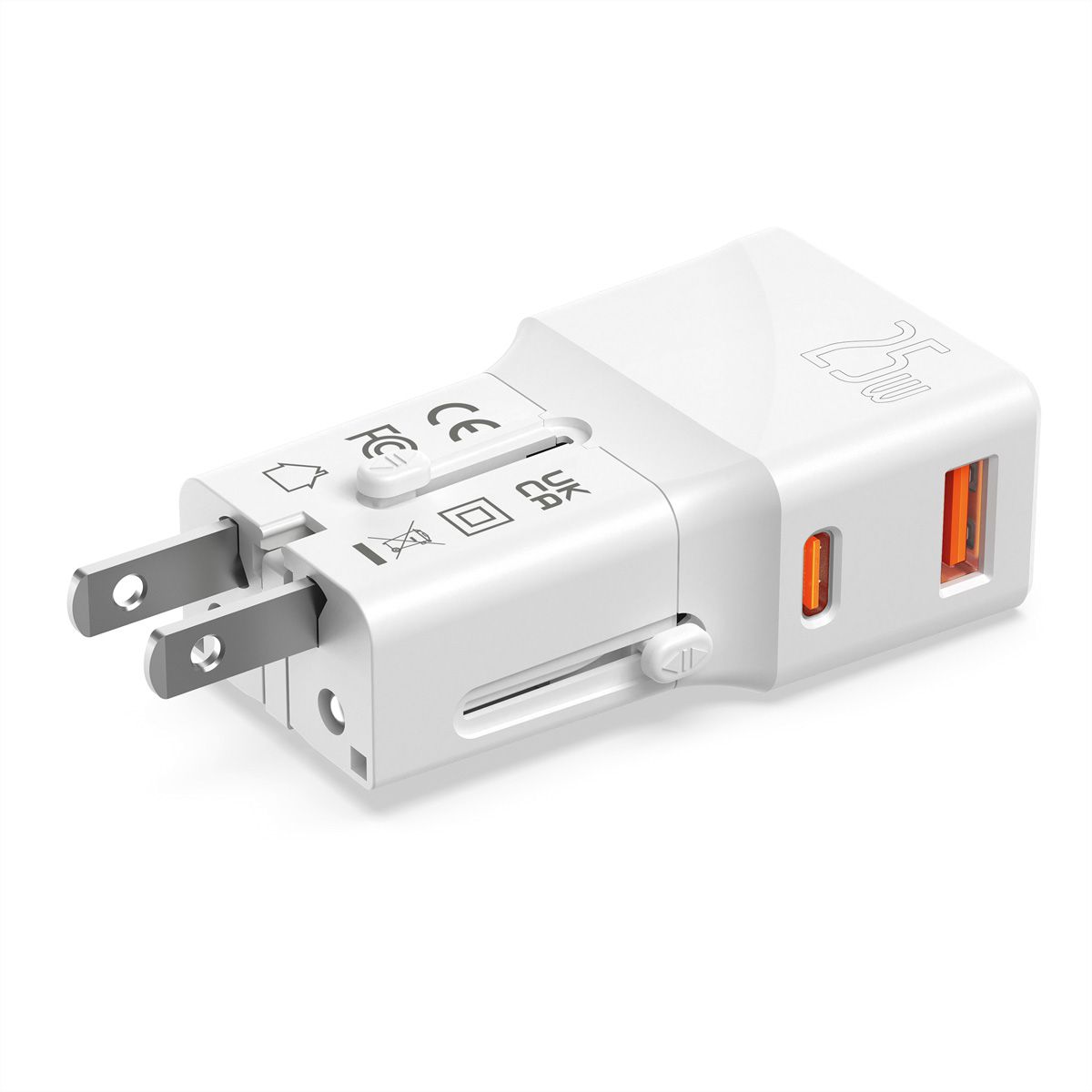 VALUE Chargeur de voyage USB avec prise UK/US/Euro, 2 ports, 1x QC3.0 A + 1x C (PD), 25W