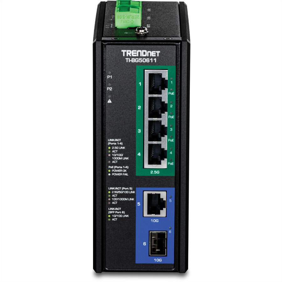 TRENDnet TI-BG50611 Switch Rail DIN PoE++ industriel 2,5G à 6 ports avec ports 10G