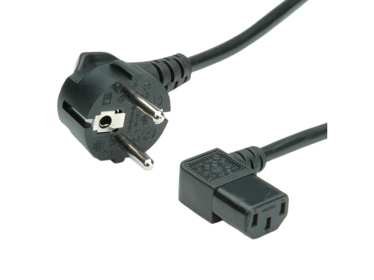 Câble d'alimentation électrique IEC-60320 C13 coudé à Schuko mâle