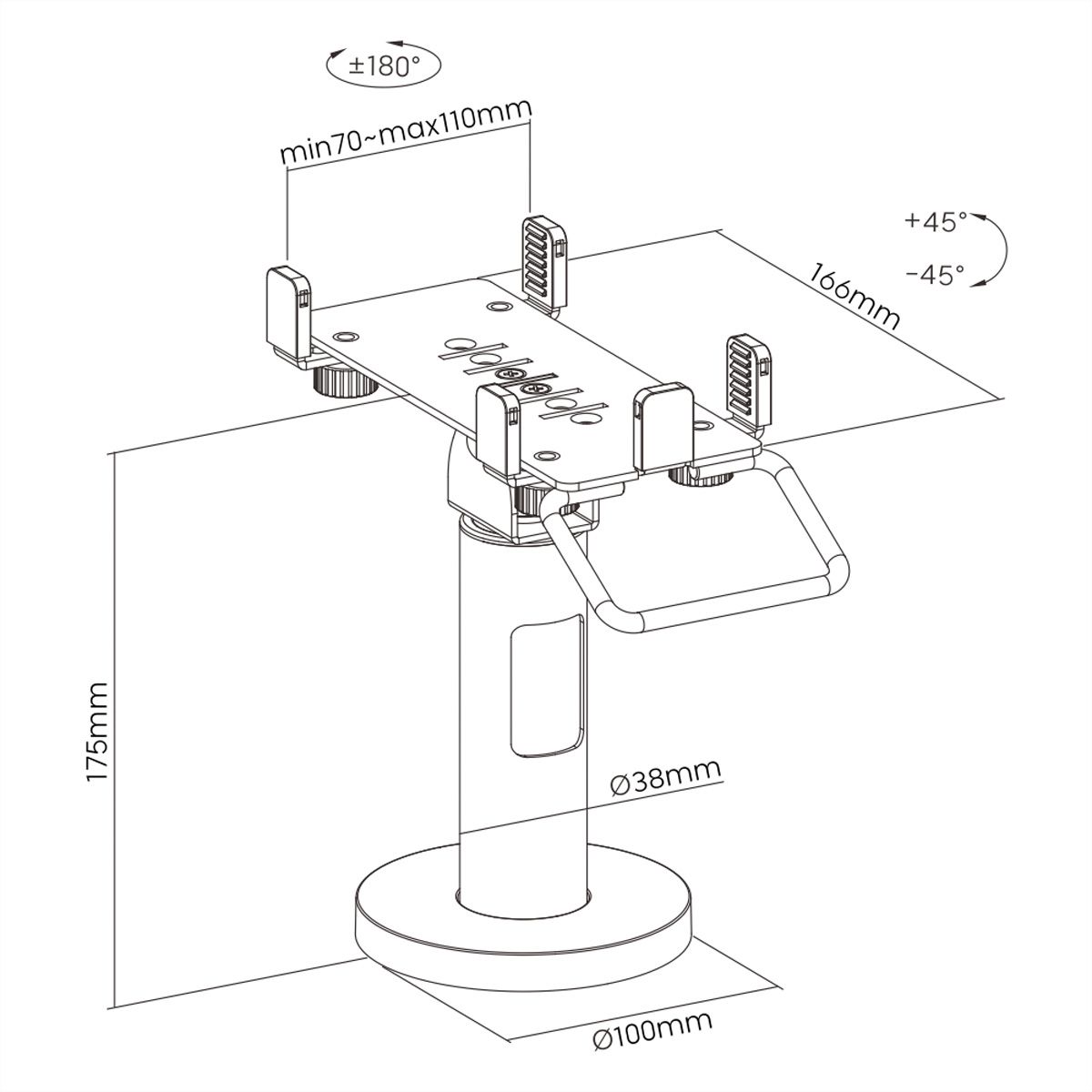 ROLINE Support universel pivotant/inclinable pour terminal de cartes de crédit