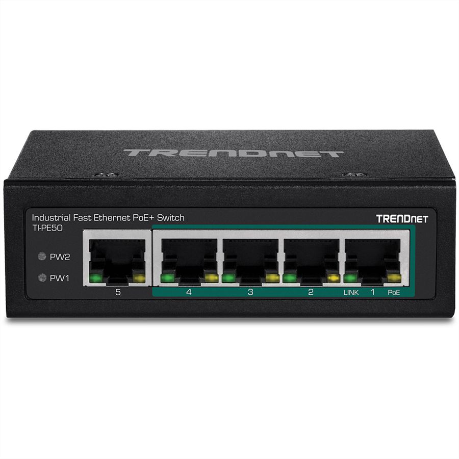 TRENDnet TI-PE50 Switch Rail DIN Fast Ethernet PoE+ industriel à 5 ports