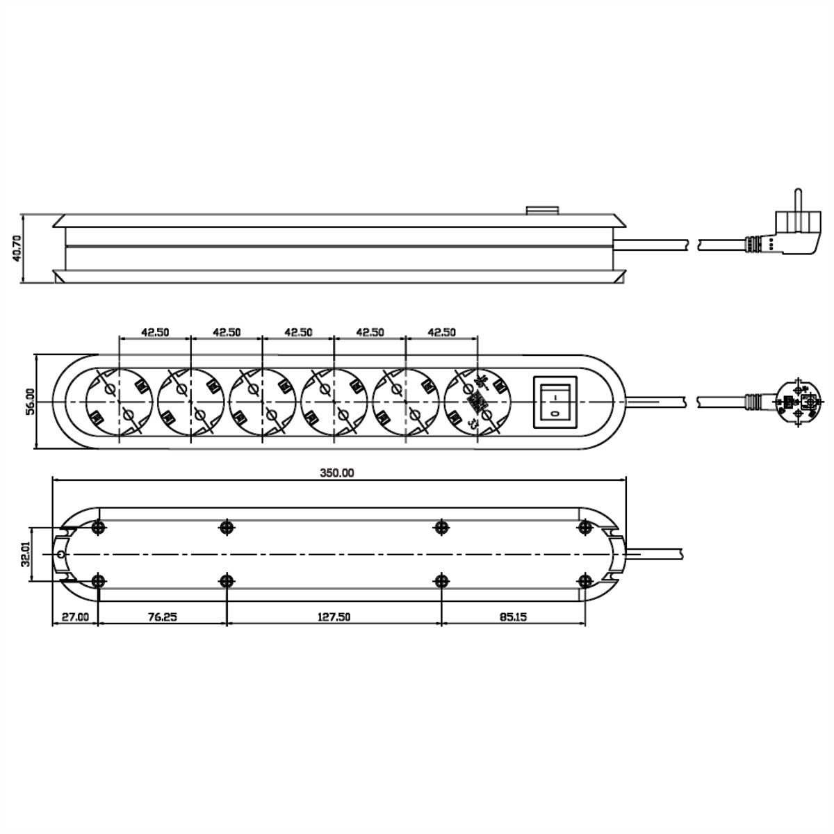 BACHMANN Prise multiple, 6x avec interrupteur, noir, 1,5 m