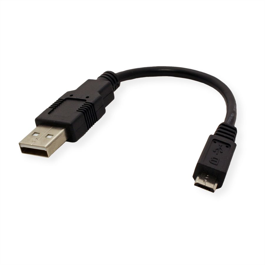 ROLINE Câble USB 2.0, USB A mâle - Micro USB B mâle, noir, 0,15 m