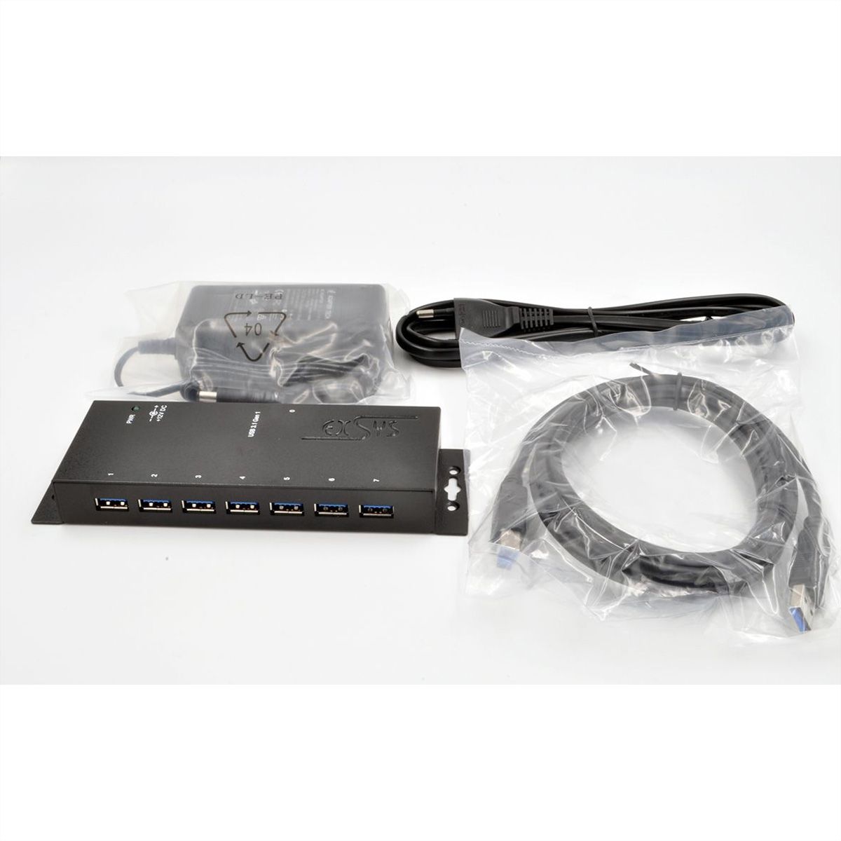 EXSYS EX-1188HMS-3 HUB USB 3.2 Gen1 à 7 ports, protection de surtension 15KV ESD et boîtier métallique