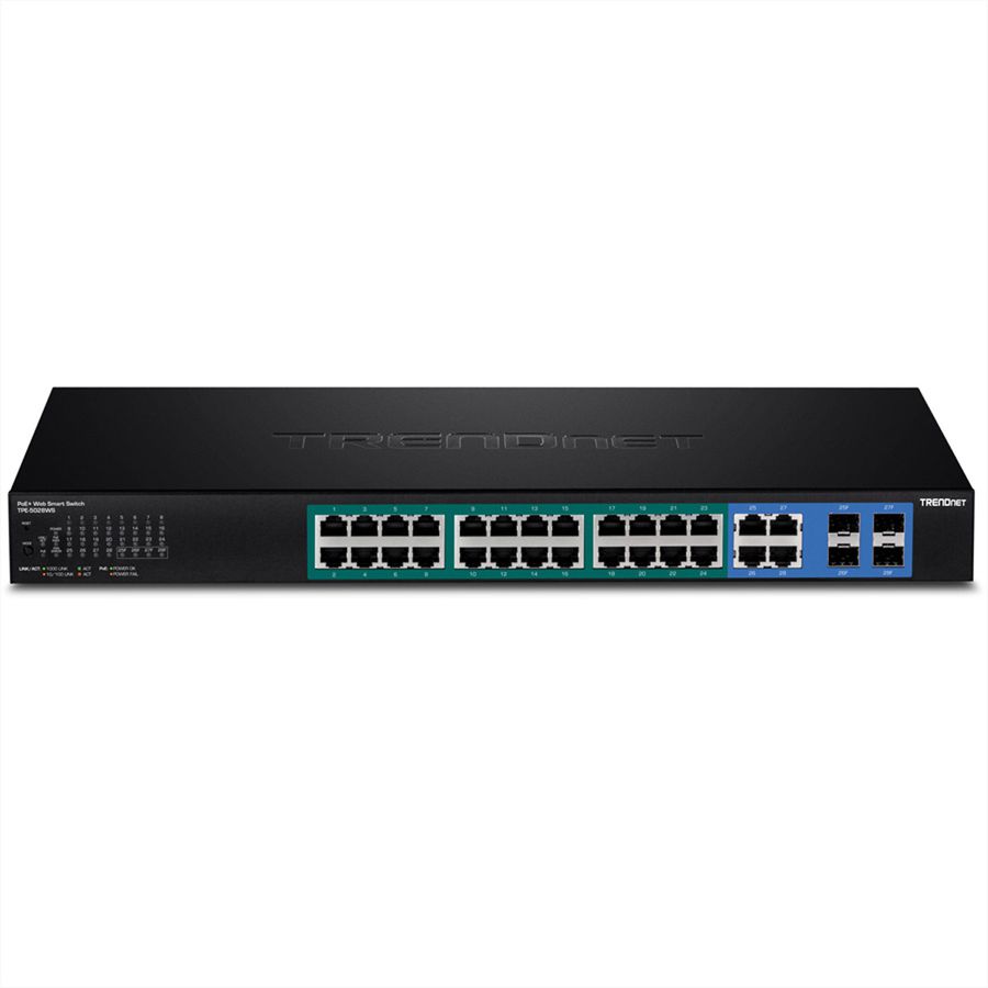 TRENDnet TPE-5028WS Switch PoE+ Web smart Gigabit à 28 ports, 24x PoE+ Gigabit, 4x Gigabit partagés (RJ-45/SFP)