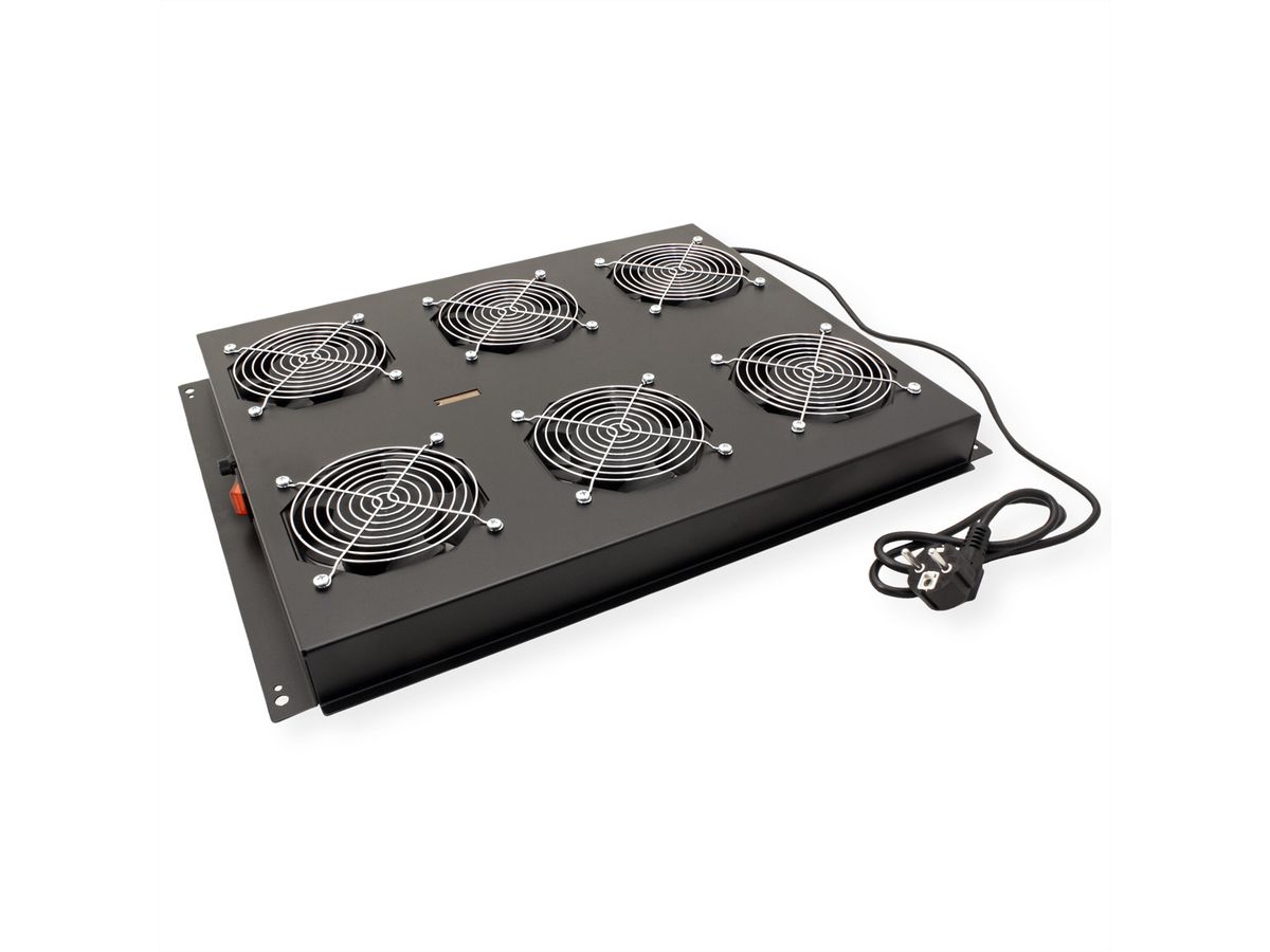 ROLINE 19" Unité de ventilation de toit, 6 ventilateurs, ON/OFF, pour baie serveur par serie, noir