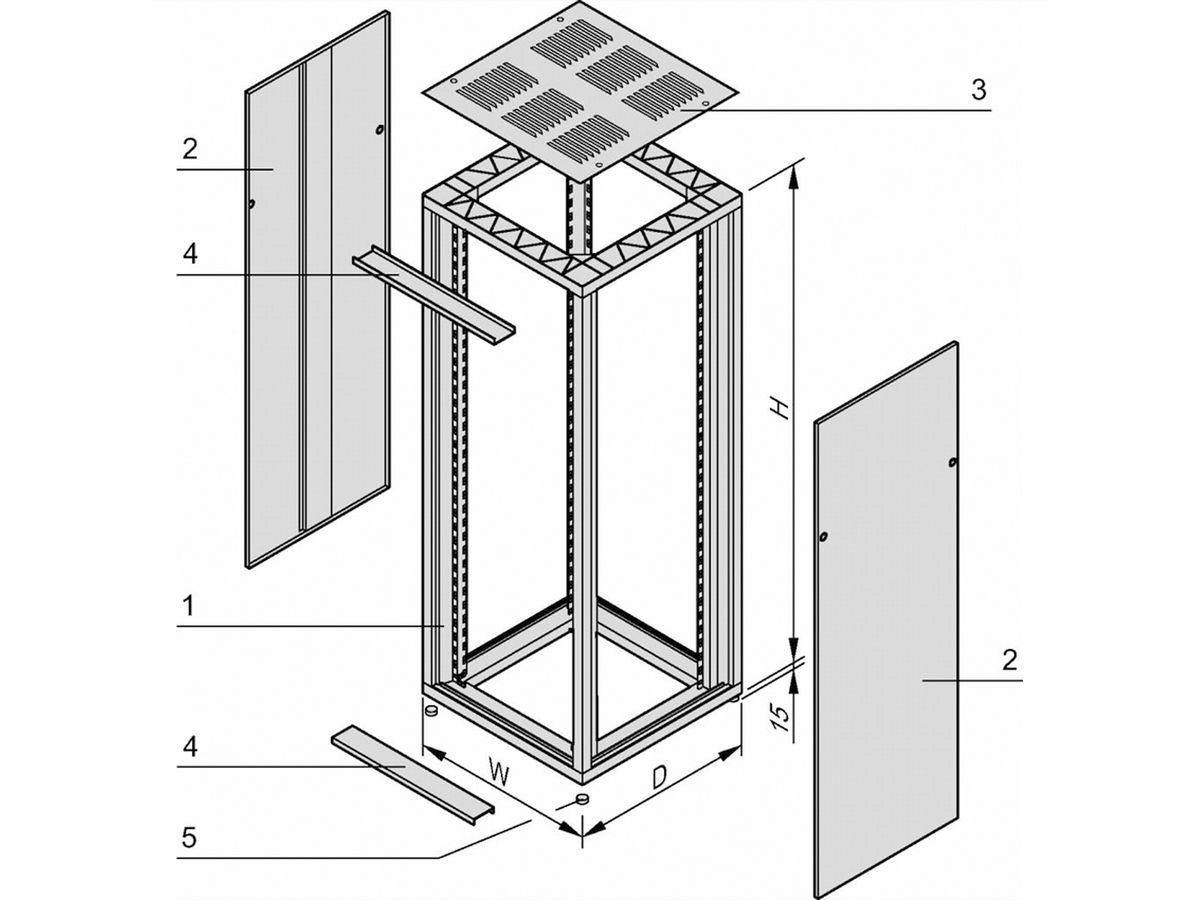 Armoire Eurorack SCHROFF sans portes, 38 U 1798H 600W 800D, RAL 7021