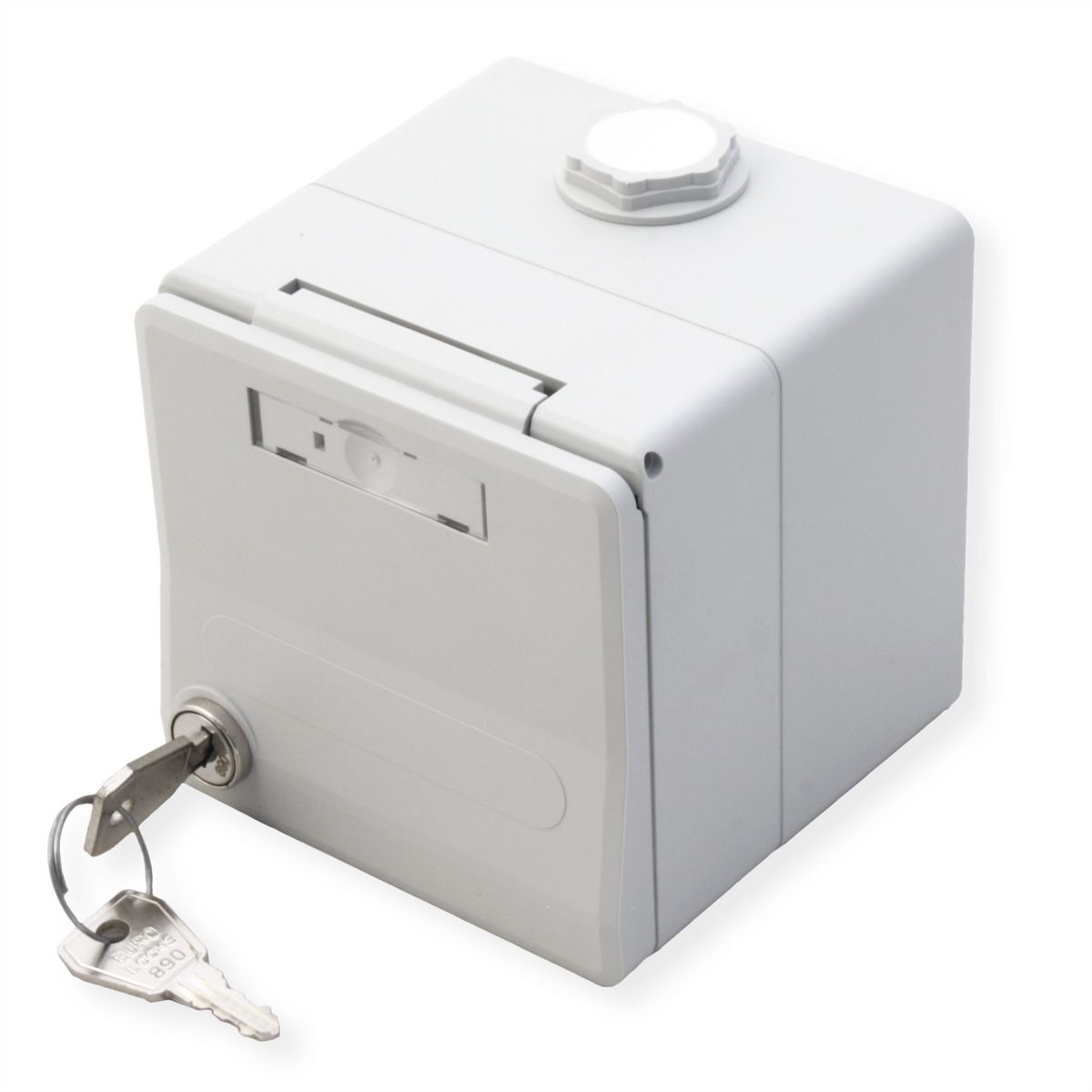 METZ CONNECT Boîtier apparent pour module IP44 , Couvercle rabattable + serrure, 2 ports non équipés , gris