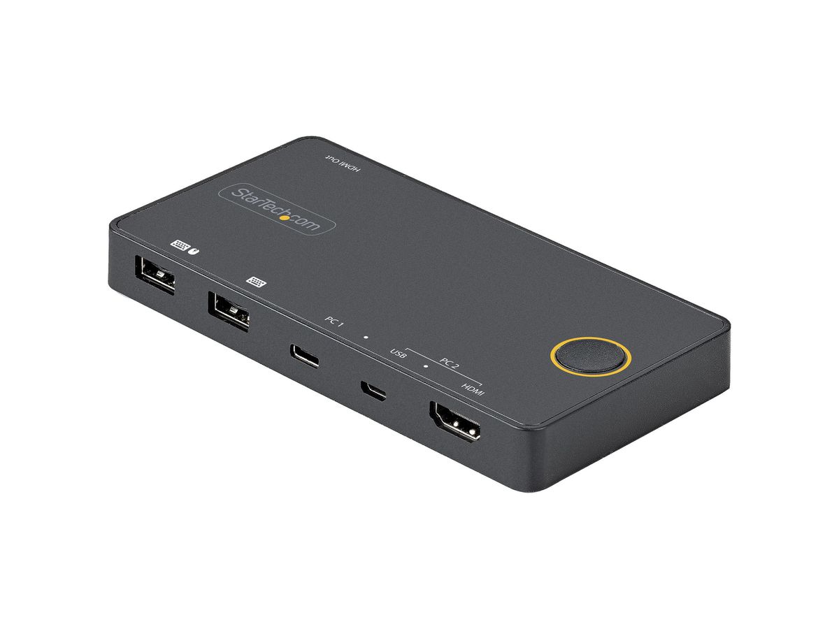 StarTech.com Switch KVM Hybride 2 Ports USB-A + HDMI & USB-C - Écran Unique HDMI 2.0 4K 60Hz - Commutateur KVM Compact HDMI Desktop et/ou Laptop - Alimenté par Bus USB - Compatible Thunderbolt 3