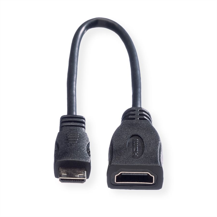 ROLINE Câble HDMI High Speed avec Ethernet, HDMI F - Mini HDMI M, 0,15 m